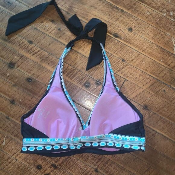 Athleta halter tie black & pink 32B/C bikini top - Picture 2 of 4